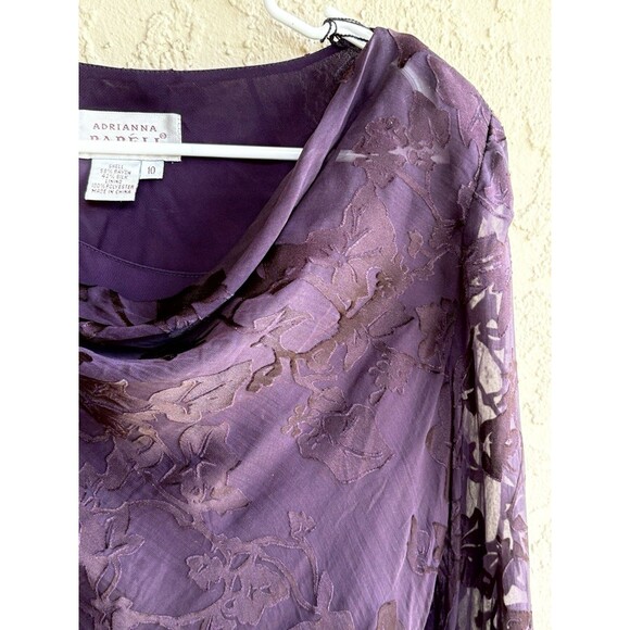 Adrianna Papell Women’s Purple Cowl Neck Silk Blend Lined Sheer Blouse Sz 10 - Picture 6 of 10